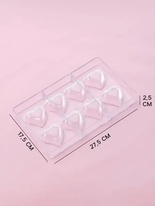 Форма для конфет и шоколада KONFINETTA &laquo;Сердце&raquo;, пластик, 20&times;12&times;2.5 см, 8 ячеек 4&times;4&times;1 см, прозрачная