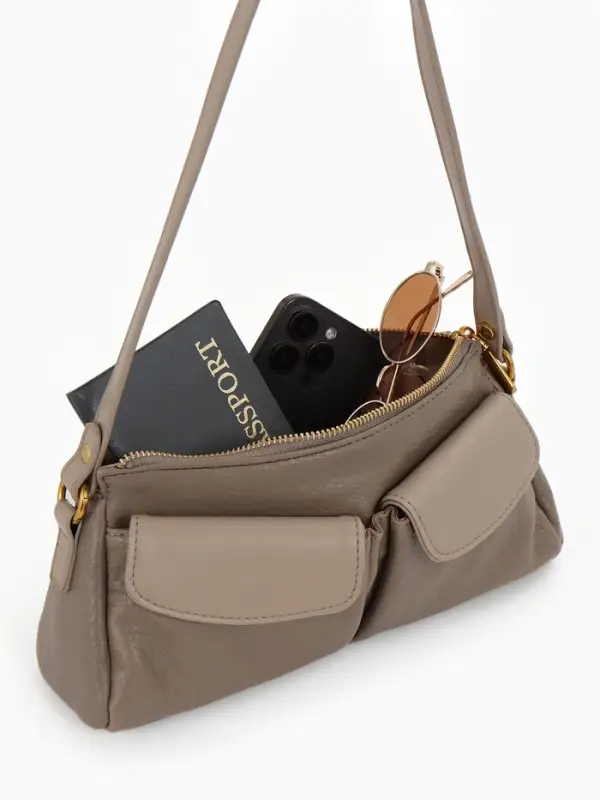 Сумка женская багет TEXTURA на молнии, 27&times;8&times;13 см, бежево-серая