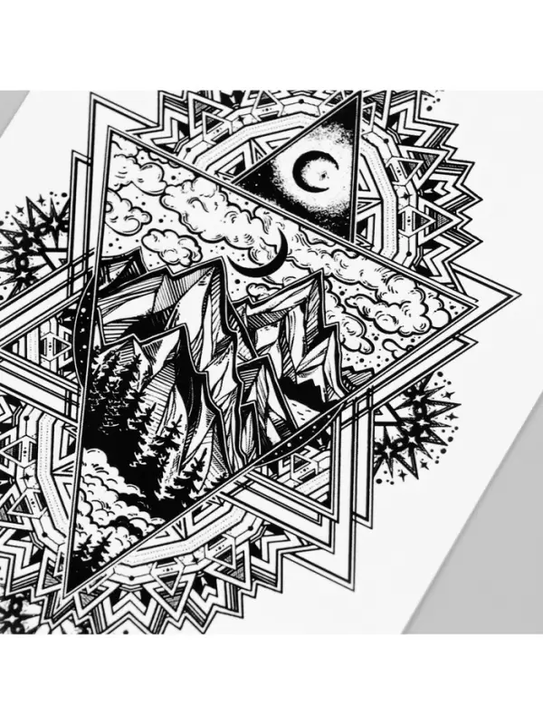 Переводная тату на тело чёрная «Горы в треугольнике», 21×14.8 см