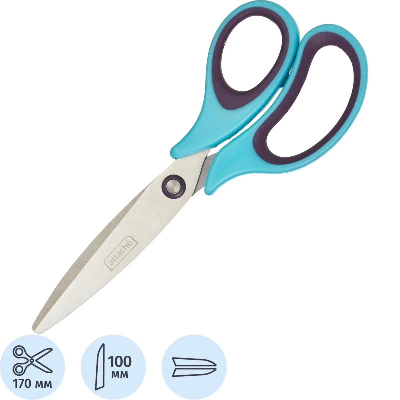 Ножницы Attache Town 170мм эргоном. руч. без покрытия, цвет фиол/голуб