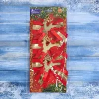 Ёлочные игрушки 3 шт. &laquo;Зимнее волшебство. Бант с оленем&raquo; пластик, 10&times;10 см, золотисто-красный