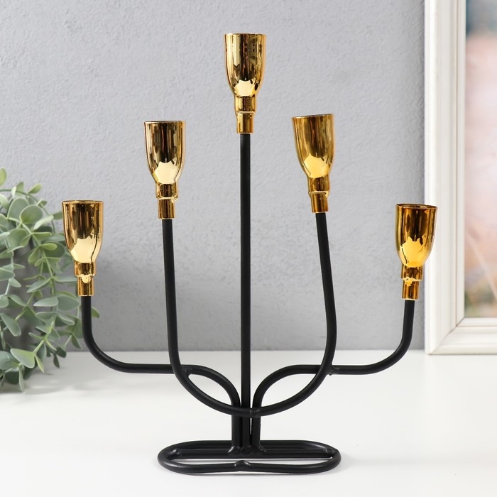 Подсвечник металл на 5 свечей Подсвечник металл на 5 свечей "Нептун" чёрный с золотом 20,6х5,7х25,8 см