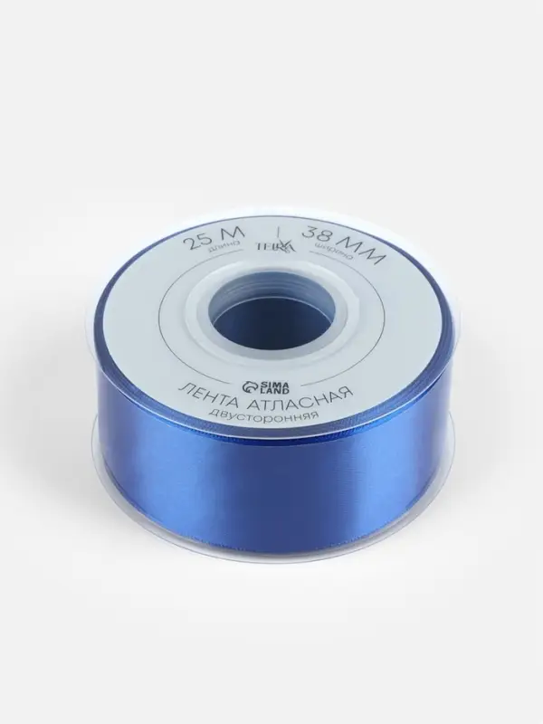 Лента атласная TEIRA, двухсторонняя, 38 мм, 25&plusmn;1 м, синяя №0329