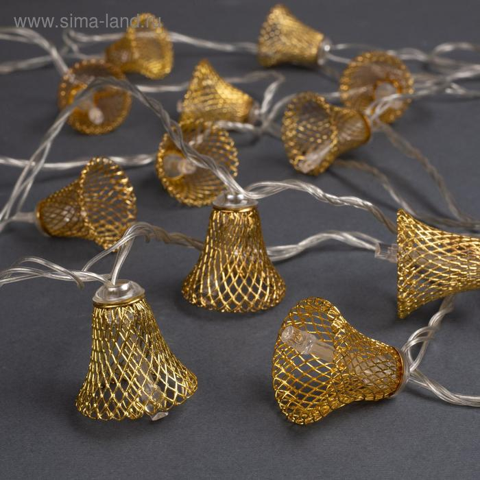 Гирлянда «Нить» 4 м с насадками «Колокольчик», IP20, прозрачная нить, 20 LED, свечение тёплое белое, 8 режимов, 220 В