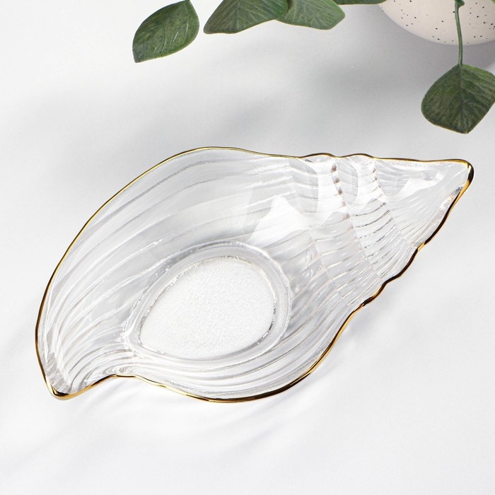 Блюдо сервировочное Magistro «Ракушка», 20×11 см, прозрачное с золотой каймой Блюдо сервировочное Magistro «Ракушка», 20×11 см, прозрачное с золотой каймой