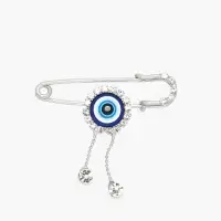 Булавка-оберег &laquo;От сглаза&raquo; глаз с подвесками, 5 см, бело-синяя в серебре