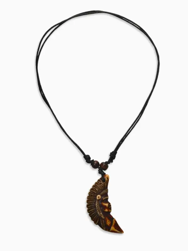 Кулон мужской &laquo;Индеец&raquo;, коричнево-чёрный на чёрном шнурке, 40-80 см регулируется