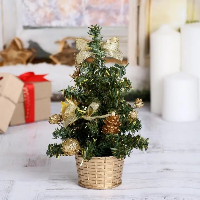 Искусственная ёлка настольная &laquo;Зимнее волшебство. Цветы&raquo;, 20 см, золото, ПВХ ветки отгибаются