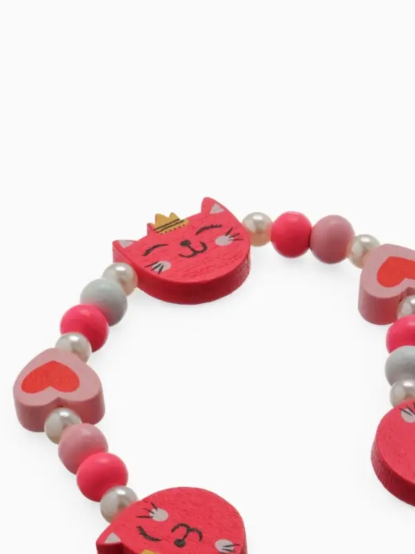 Набор детских украшений &laquo;Выбражулька. Кошечка в короне&raquo;, 2 предмета: бусы, браслет, красный, розовый