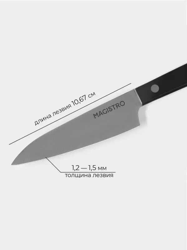 Нож кухонный овощной Magistro Hinshitsu, нержавеющая сталь, лезвие 10.6 см, длина 24 см, чёрный