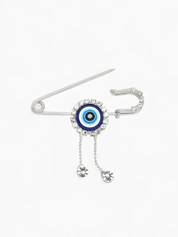 Булавка-оберег &laquo;От сглаза&raquo; глаз с подвесками, 5 см, бело-синяя в серебре