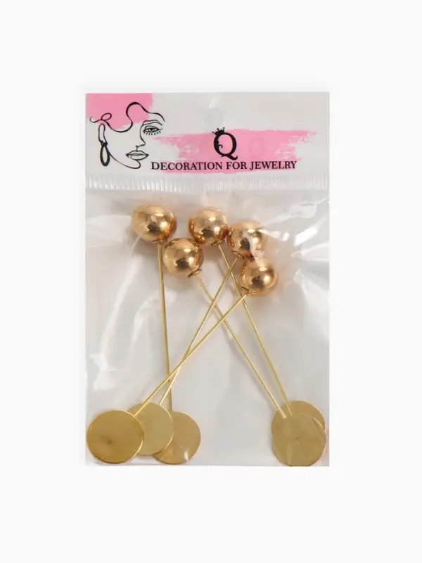 Основа &laquo;Брошь-игла&raquo; с шариком d=1.2 см (набор 5 шт.), L=7 см, площадка 1.5 см, цвет золото