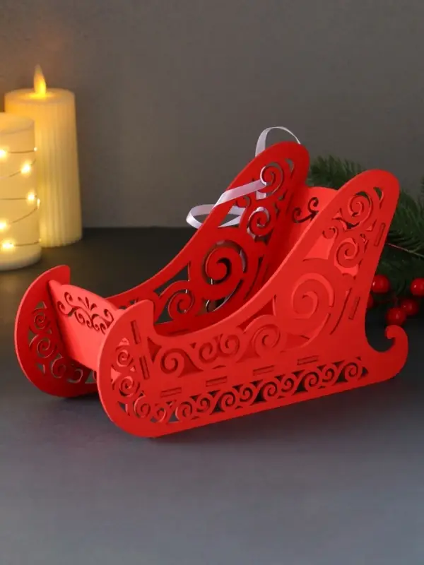 Шкатулка  Шкатулка "Сани" с магнитом, 23х10х14 см, красный