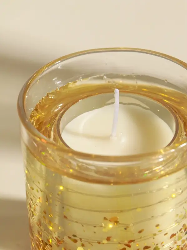 Свеча интерьерная в стакане с LED-подсветкой Свеча интерьерная в стакане с LED-подсветкой "Золотые звёздочки" 8х8х9 см