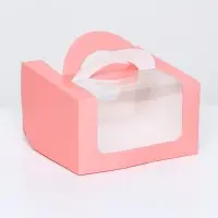 Коробка под бенто-торт с окном, розовый, 14×14×8 см