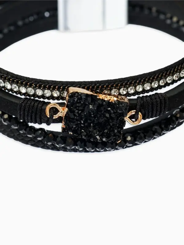 Браслет кожаный на магните &laquo;Камни и стразы&raquo;, L=19.5 см, белый, чёрный в серебре