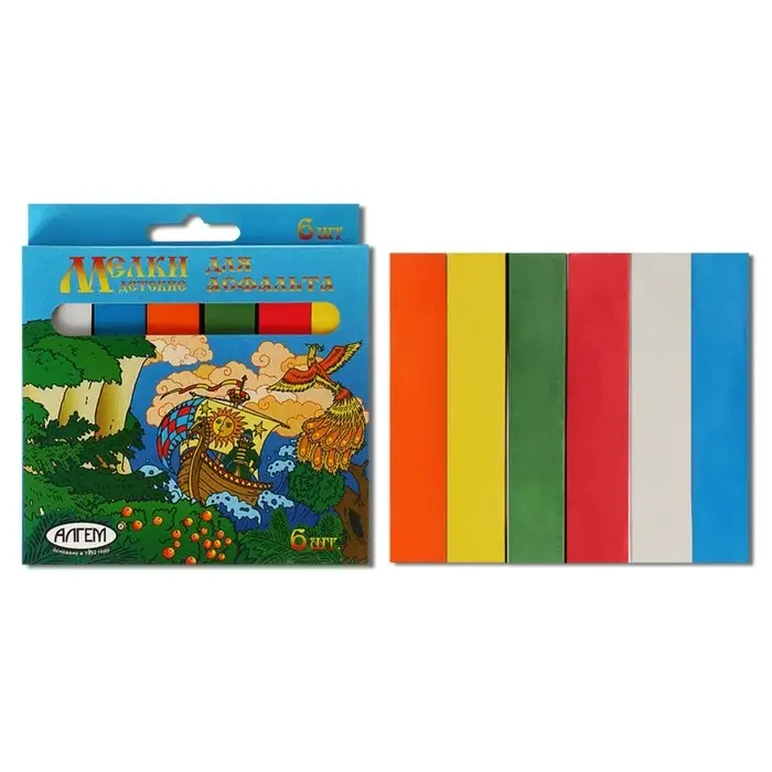 Мелки цветные для асфальта 6 штук Мелки цветные для асфальта 6 штук "АЛГЕМ", квадратные