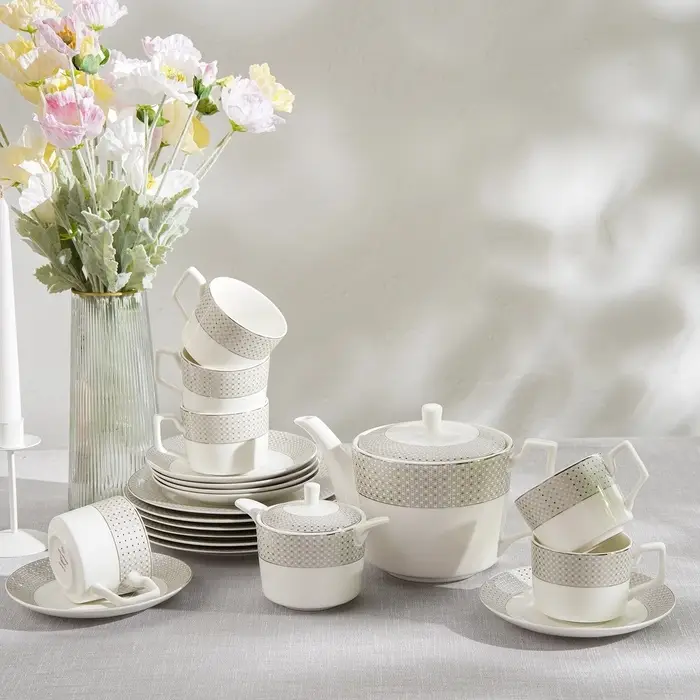Чайный сервиз WY Eternal, 12 предметов, кружка 250 мл 6 шт., блюдце 6 шт., фарфор