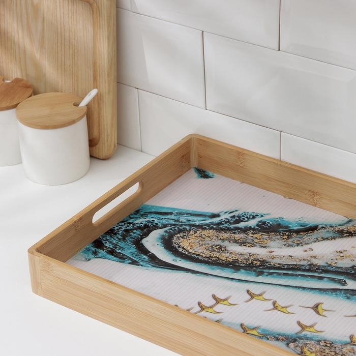 Поднос с ручками Доляна «Лазурный берег», 41×30×5 см, бамбук Поднос с ручками Доляна «Лазурный берег», 41×30×5 см, бамбук