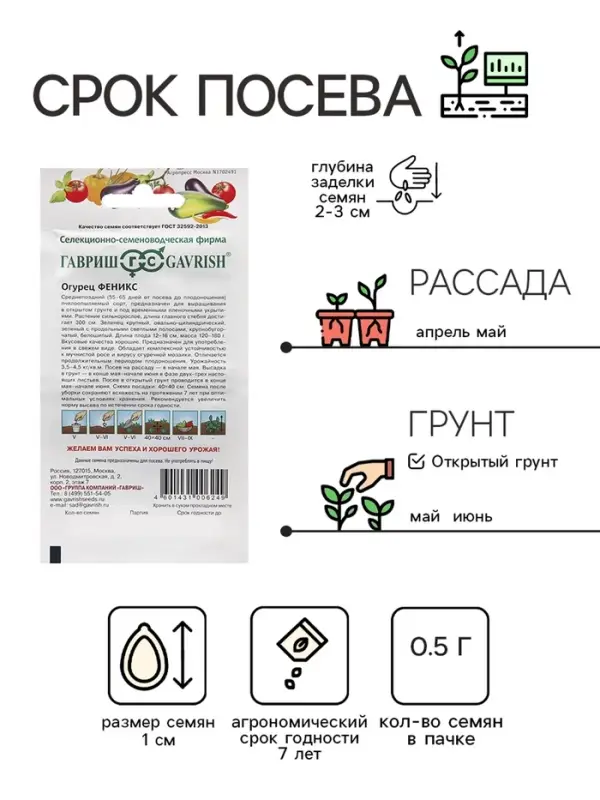 Семена Огурец Семена Огурец "Феникс" 0,5 г