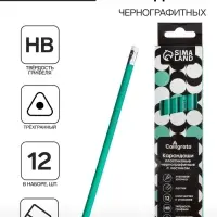 Набор карандашей чернографитных Calligrata. Classic, 12 штук, HB, с ластиком, трёхгранные, пластиковые, зелёный корпус