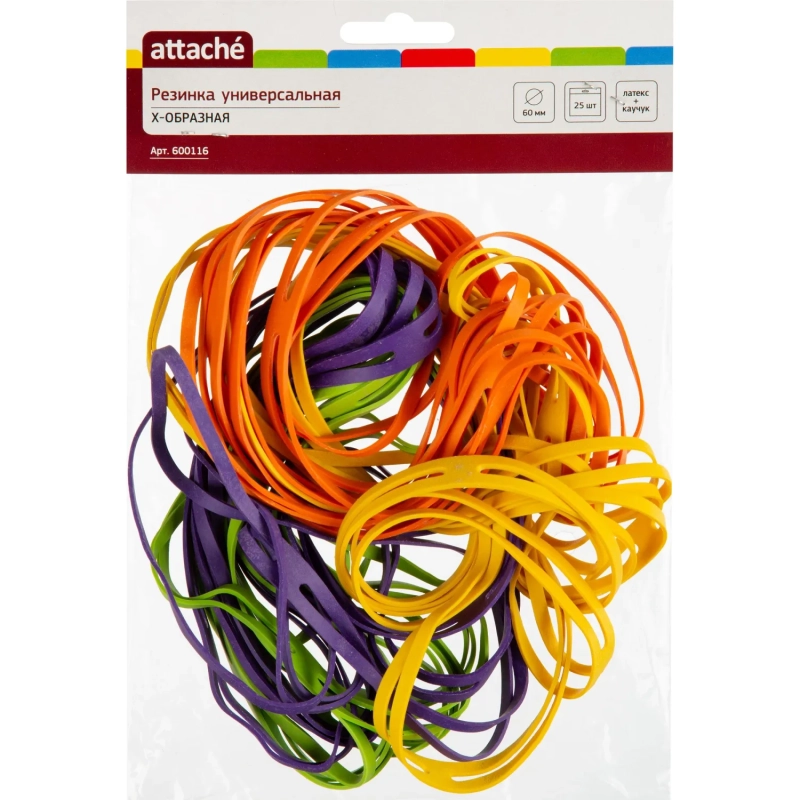Резинка крестообразная Attache Х-образная, 180х11х1 мм, 25 шт, ассорти