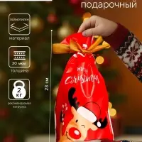Пакет полиэтиленовый подарочный новогодний &laquo;Олень&raquo;, с завязками, 15&times;23 см