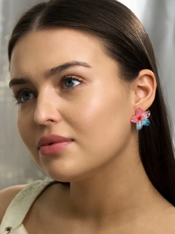 Серьги пластик &laquo;Цветок Лилии&raquo;, прозрачные, блёстка, розовый, голубой