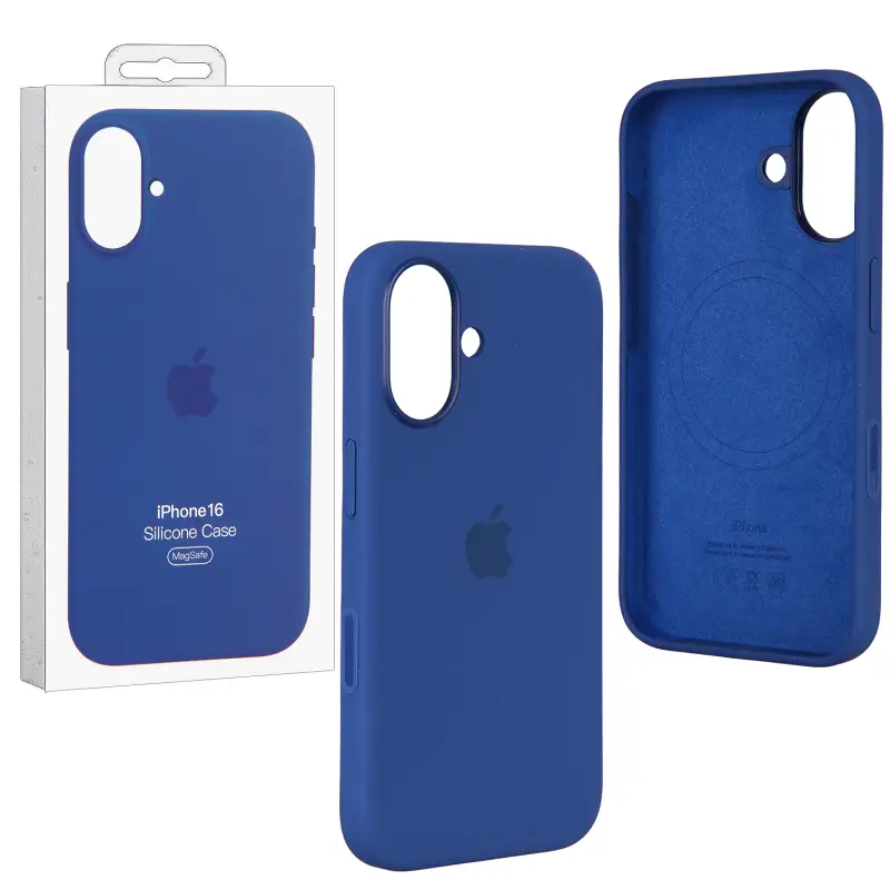 Чехол iPh 16 Silicon Case 100% ORG (MagSafe + анимация NFC Clear) c LOGO Briliant Blue