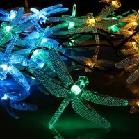 Гирлянда &laquo;Нить&raquo;, 4.5 м, уличная, с насадками &laquo;Стрекоза&raquo;, IP44, 30 LED, 2 режима, солнечная батарея, тёмная нить, свечение зелёное/аквамарин/жёлтое