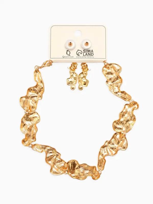 Набор 2 пред-та: серьги, колье Набор 2 пред-та: серьги, колье "Мятое", цвет золото 35см+удл 6см серьги