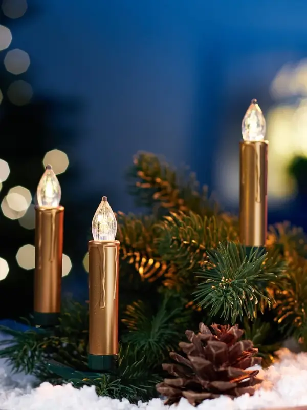 Светодиодные &laquo;Свечи на прищепках золотистые&raquo; 9 см, набор 10 шт., 10 LED, от батареек АААх10, пульт, свечение тёплое белое