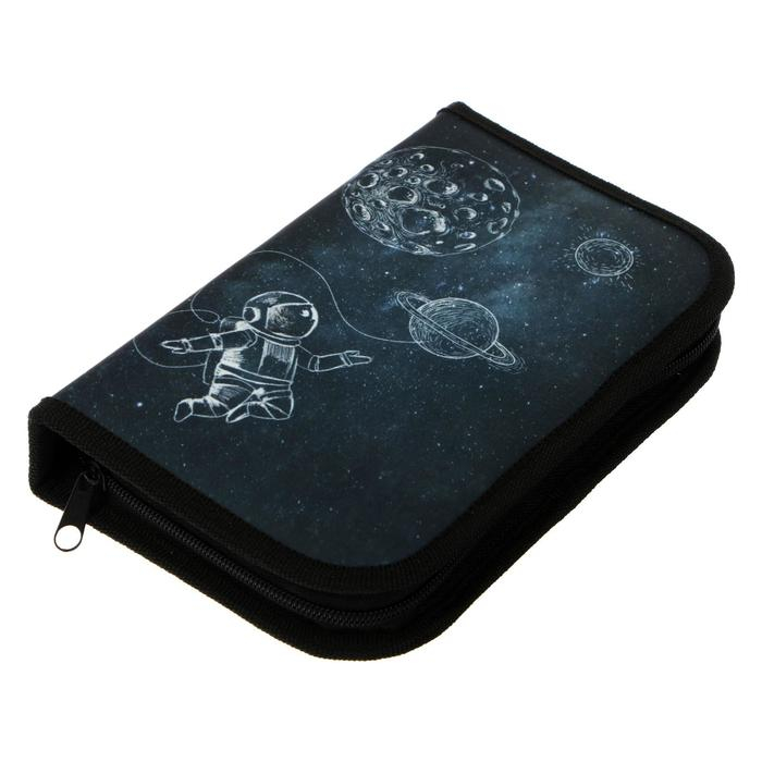 Пенал 1 секция, 130 х 210 х 40 мм, 2 откидные планки, тканевый, Calligrata TOP, Content Пенал 1 секция, 130 х 210 х 40 мм, 2 откидные планки, тканевый, Calligrata TOP, Content "Космос синий"