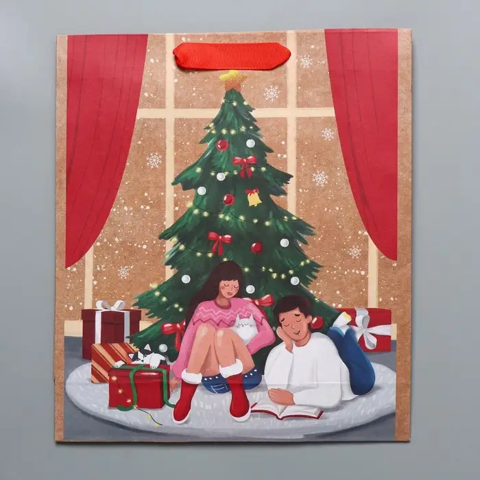 Пакет подарочный новогодний крафтовый &laquo;Уют в доме&raquo;, M 26 х 30 х 9 см