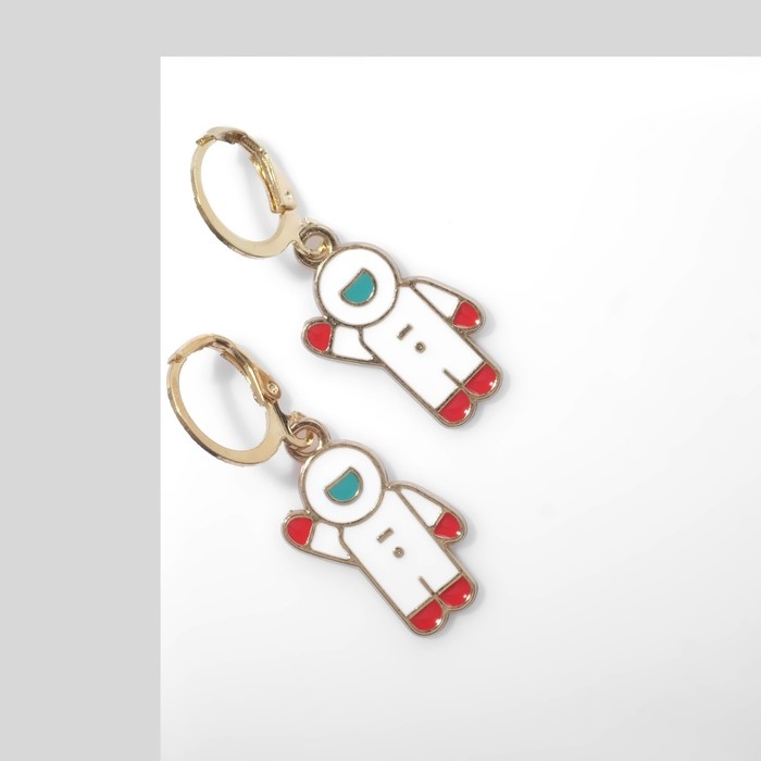 Серьги эмаль «Космонавты», цветные в золоте Серьги эмаль «Космонавты», цветные в золоте