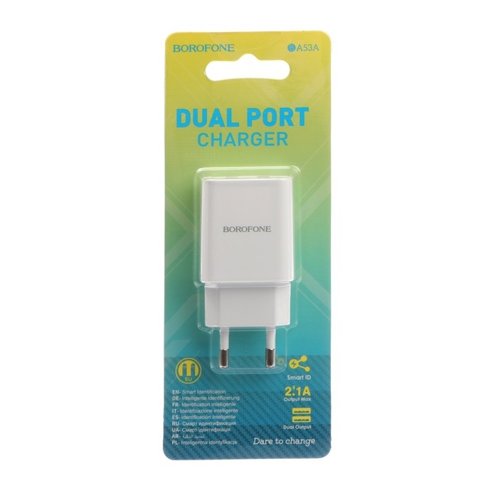 Сетевое зарядное устройство Borofone BA53A, 2xUSB, 2.1 А, белое Сетевое зарядное устройство Borofone BA53A, 2xUSB, 2.1 А, белое