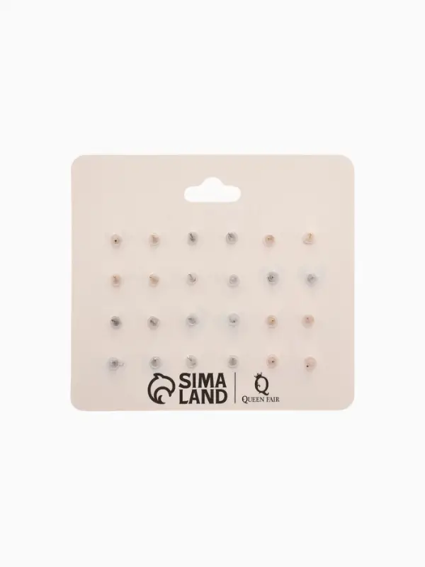 Серьги пусеты 12 пар &laquo;Фантазия&raquo;, сердца, бело-розовый в золоте