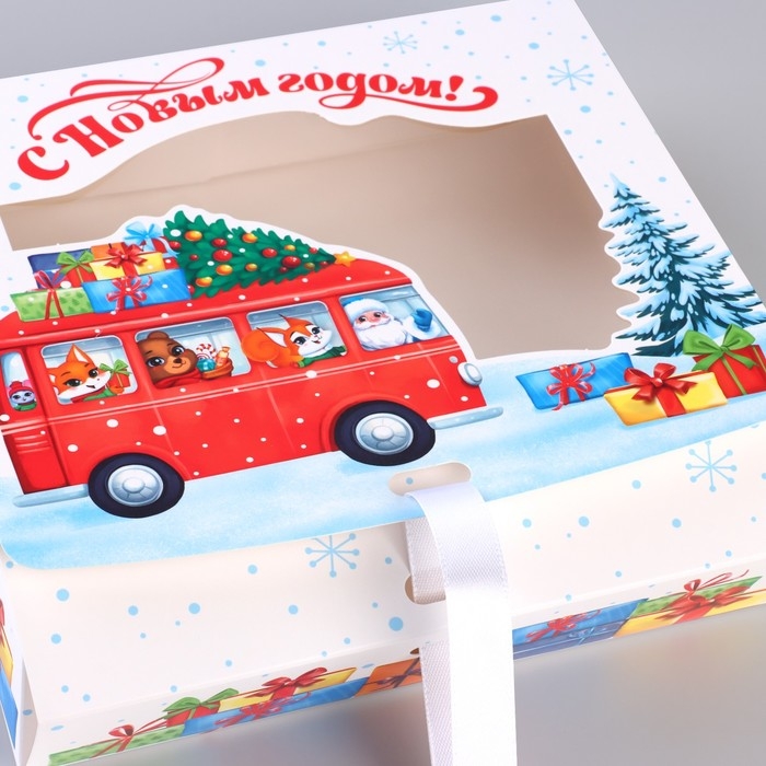 Коробка новогодняя складная «Новогодний автобус» 20 х18 х 5 см, Новый год Коробка новогодняя складная «Новогодний автобус» 20 х18 х 5 см, Новый год