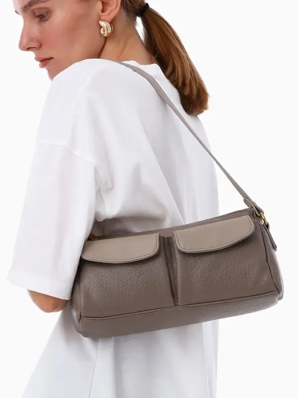 Сумка женская багет TEXTURA на молнии, 27&times;8&times;13 см, бежево-серая