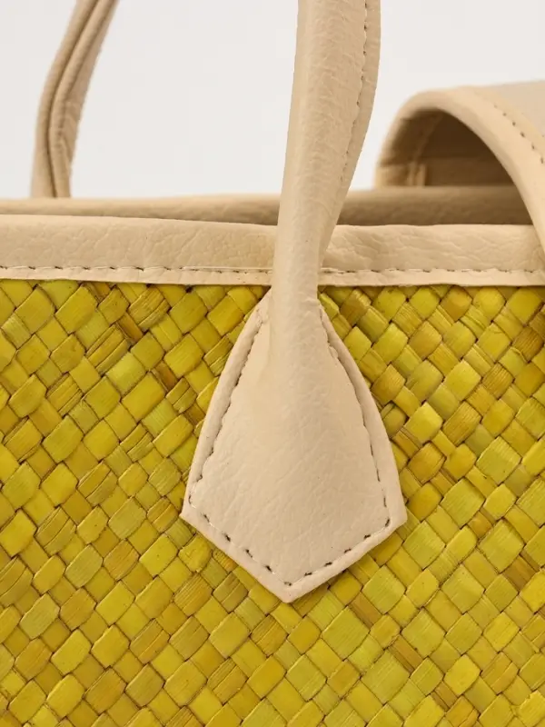 Сумка плетёная на застёжке из пандана, 35&times;12&times;40 см, жёлтая