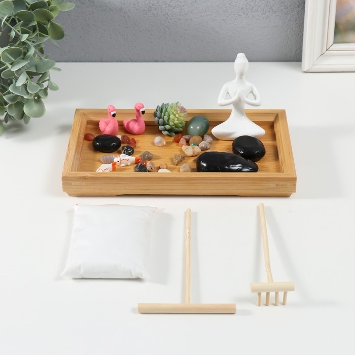 Сад камней Дзен  Сад камней Дзен "Будда и фламинго" белый песок 2,5х21,5х13 см