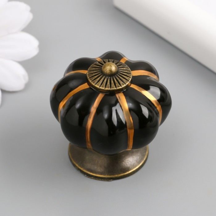 Ручка для шкатулки керамика, металл Ручка для шкатулки керамика, металл "Тыковка" чёрная 4х4х4 см