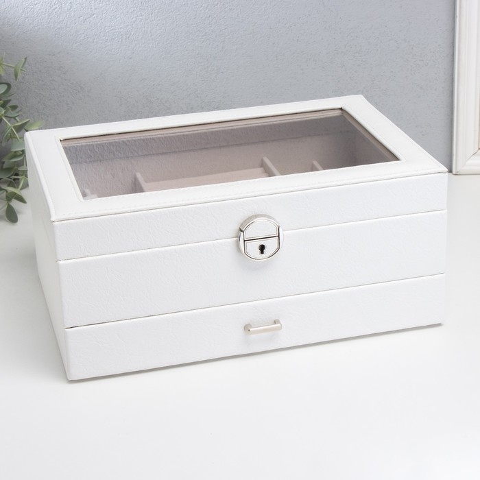 Шкатулка кожзам для украшений  Шкатулка кожзам для украшений "Кабрина" белая 30,5х20х13,5 см