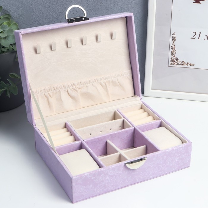 Шкатулка кожзам под часы 2 отделения и бижутерию  Шкатулка кожзам под часы 2 отделения и бижутерию "Под бархат" сиреневая 8х15,5х20,5 см