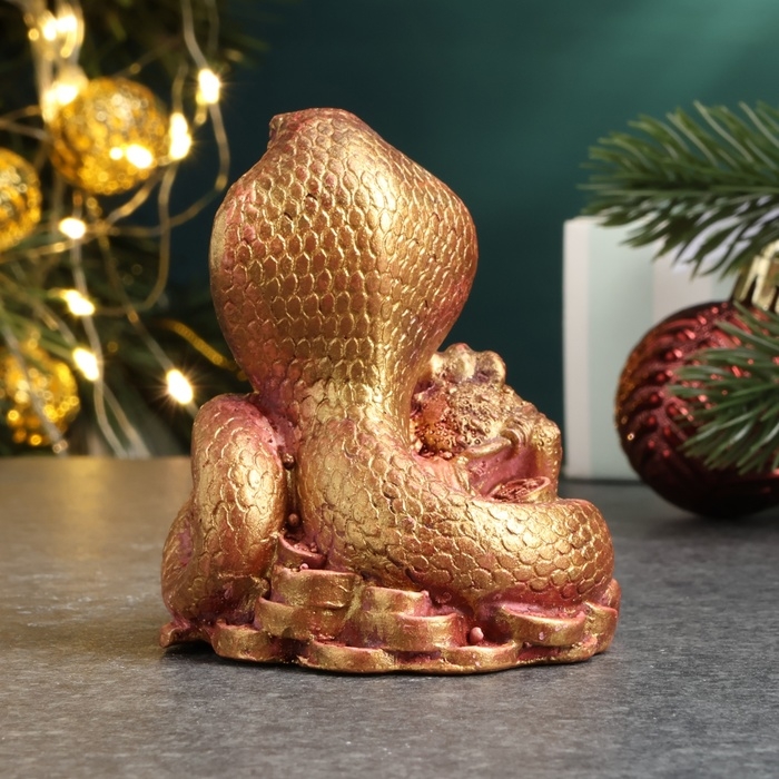 Новый год. Символ 2025. Фигура Новый год. Символ 2025. Фигура "Змея с лягушкой" бордовый с позолотой, 6,5х6х6см