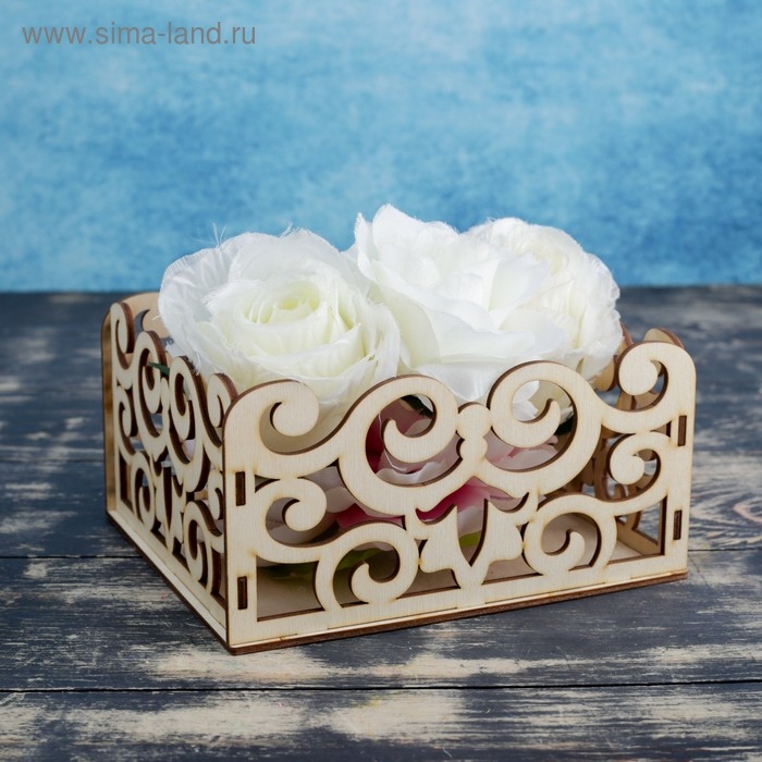 Кашпо деревянное 17.5×15×9 см настольный  Кашпо деревянное 17.5×15×9 см настольный "Вензеля", натуральный Дарим Красиво