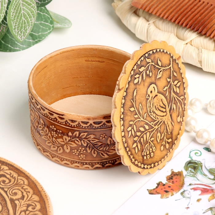 Шкатулка  Шкатулка "Птица на ветке", 60 х 35 мм, береста