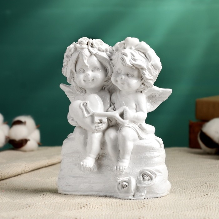 Фигура  Фигура "Ангелы с сердцем на замочке" белый, 15х11см