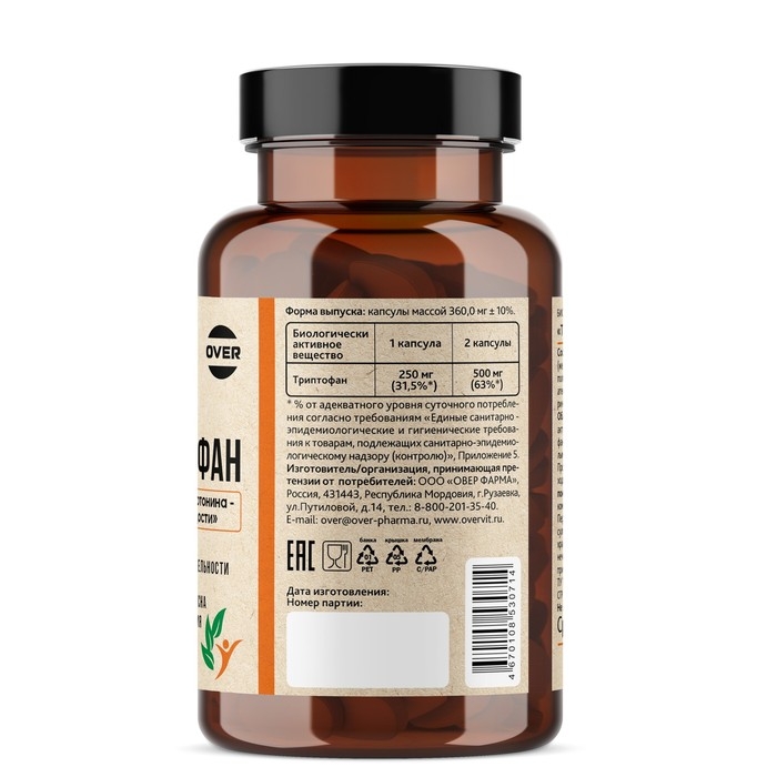 Триптофан OVERvit, 90 капсул Триптофан OVERvit, 90 капсул