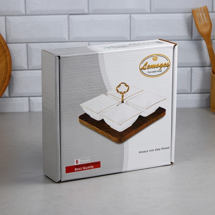 Менажница Negin, 4 шт:300 мл, деревянное основание, фарфор, Иран Менажница Negin, 4 шт:300 мл, деревянное основание, фарфор, Иран